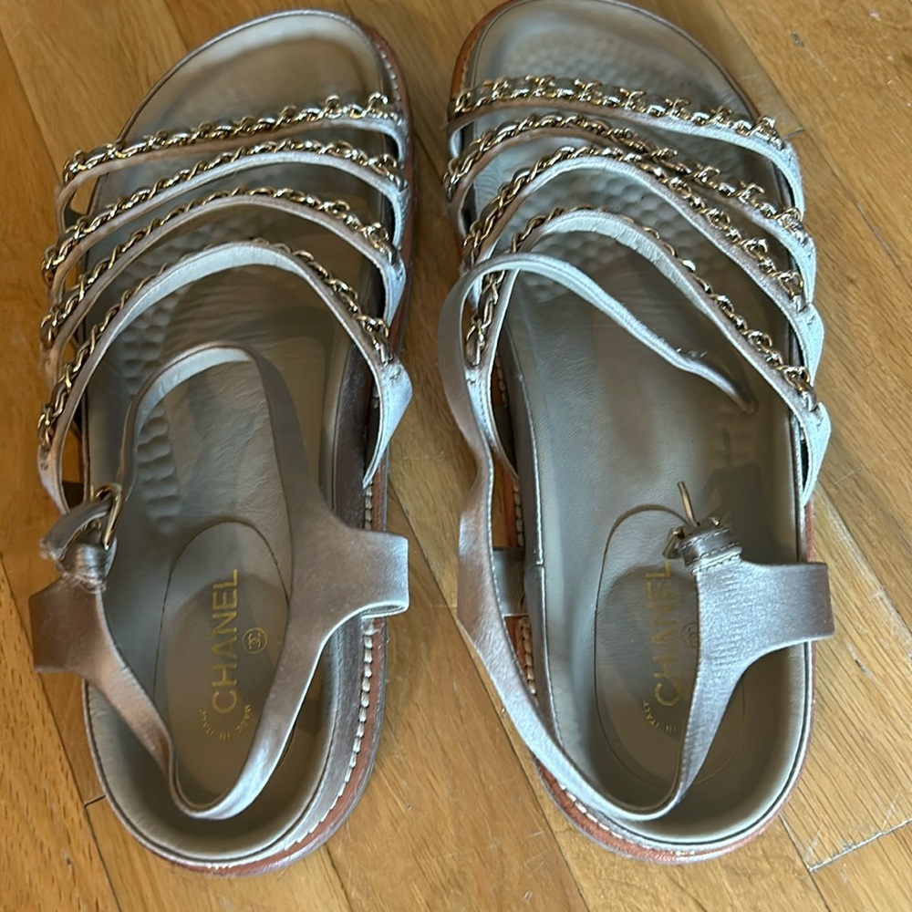 Chanel classic sandals gold chain… Barely worn no box… Beautiful